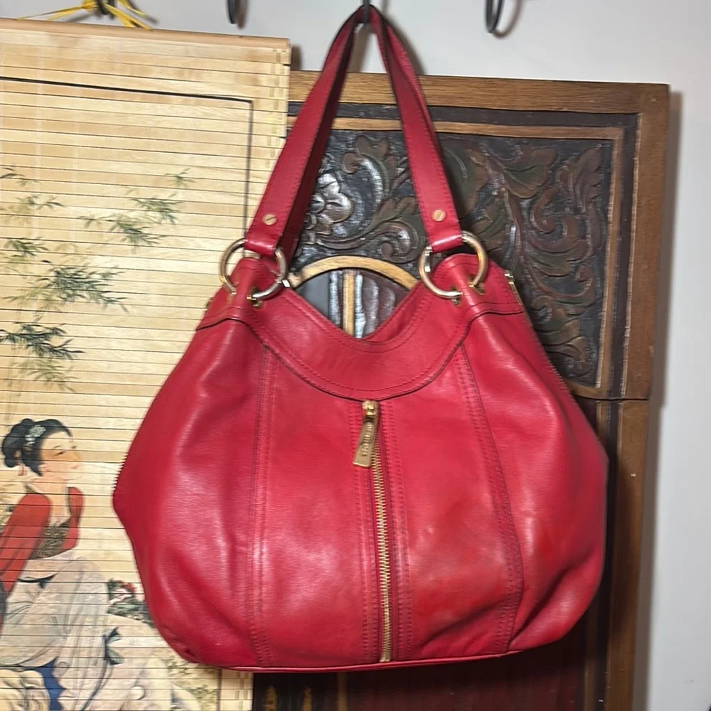 MICHAEL Michael Kors Red Leather Hobo Shoulder Bag